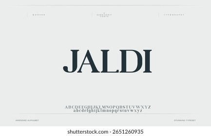 Jaldi mínimo moderno logotipo fontes alfabeto. Tipografia minimalista urbana sana serif digital fashion futuro criativo logos fontes. ilustração vetorial