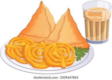 Jalebis e Samosas com Masala Chai - Famoso Combo de Comida de Rua Indiana 