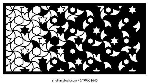 Jali laser cut panel. Decorative vector panel for laser cutting. Jali template for privacy fence in arabic style. Ratio 1:2