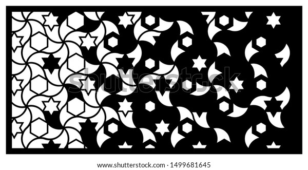 Jali laser cut panel. Decorative vector panel for\
laser cutting. Jali template for privacy fence in arabic style.\
Ratio 1:2