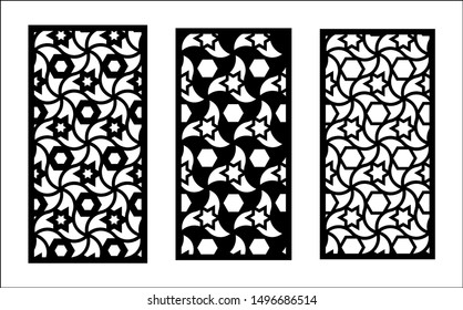 Jali laser pattern design. Set of decorative vector panels for laser cutting. Jali template for interior partition in islamic style. Ratio 1:2