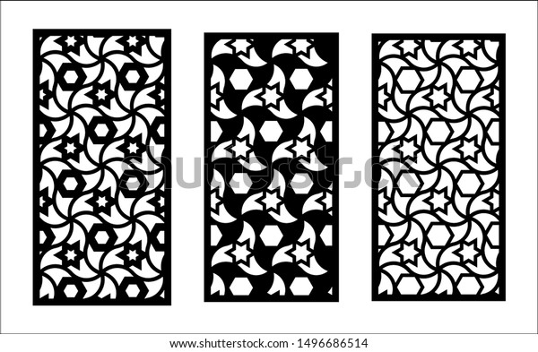 Jali laser pattern design. Set of decorative\
vector panels for laser cutting. Jali template for interior\
partition in islamic style. Ratio\
1:2