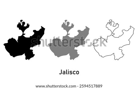 Jalisco map Mexico state. map in various style outline, black, and gray
