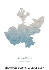 
Jalisco Map. vector map of city in the Mexico.