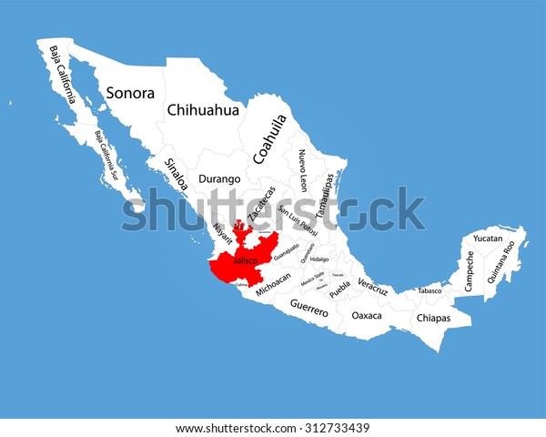 Jalisco Mexico Vector Map Silhouette Isolated Stock Vector (Royalty ...