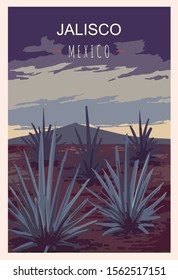 Jalisco Retro-Poster. Jalisco-Reiseillustration. Staaten von Mexiko Grußkarte. 