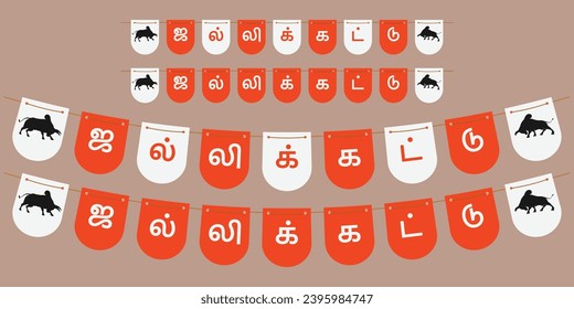 Jallikattu paper bunting flags set in tamil alphabets. 