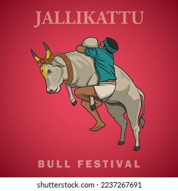 Jallikattu pongal harvest festival bull taming sport vector illustration