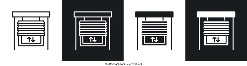 Jalousie icon collection in black and white filled and stroke line style.