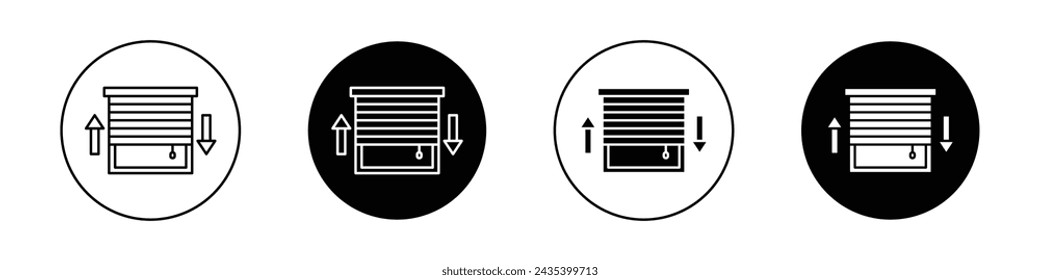 Jalousie Icon Set. Window shutter blind vector symbol in a black filled and outlined style. Rolling Curtain Privacy Shade Sign.