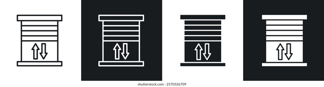 Jalousie icons vectors set in black. line and flat versions