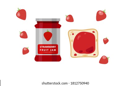 Jam bread breakfast strawberry bottle background