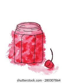 Jam with cherry. Watercolor