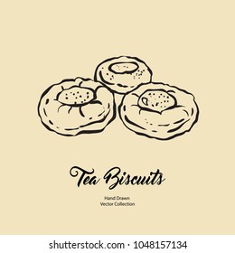 Jam doughnuts isolated hand drawn vector line illustration old style. Vector tea biscuits, cookies for cooking logo, packaging design, cafe menu, banner, flayer, coffee shop in retro hand drawn style.