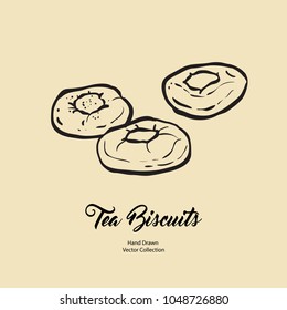 Jam doughnuts isolated hand drawn vector line illustration old style. Vector tea biscuits, cookies for cooking logo, packaging design, cafe menu, banner, flayer, coffee shop in retro hand drawn style.