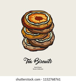 Jam doughnuts isolated hand drawn vector line illustration old style. Vector tea biscuits, cookies for cooking logo, packaging design, cafe menu, banner, flayer, coffee shop in retro hand drawn style.