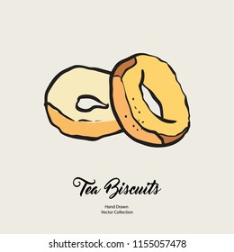 Jam doughnuts isolated hand drawn vector line illustration old style. Vector tea biscuits, cookies for cooking logo, packaging design, cafe menu, banner, flayer, coffee shop in retro hand drawn style.