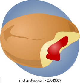 Jam filled donut, with a bite in it, illustration