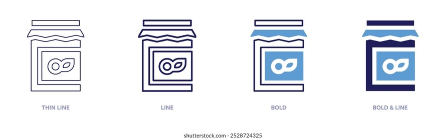 Jam flavors icon in 4 different styles. Thin Line, Line, Bold, and Bold Line. Duotone style. Editable stroke.