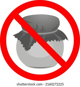 Jam with a forbidden sign. A ban on the import of berry products. The symbol of a flat jam jar. Vector illustration.