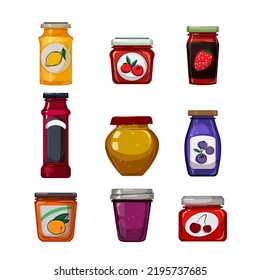 jam fruit food set cartoon. jar sweet, marmalade dessert, jelly berry, healthy glass, organic jam fruit food vector illustration