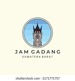 jam gadang with vintage and emblem style logo icon template design. landmark, tower, clock, bukit tinggi, indonesia, vector illustration