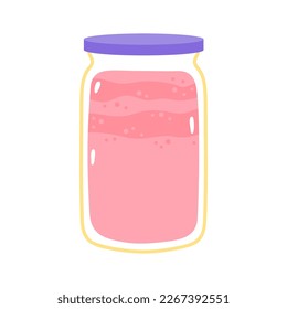 Jam in a glass jar. Cute cartoon print in pastel colors. Vector sweet dessert isolated on white background