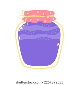 Jam in a glass jar. Cute cartoon print in pastel colors. Vector sweet dessert isolated on white background