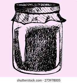 jam in a glass jar, doodle style, sketch illustration