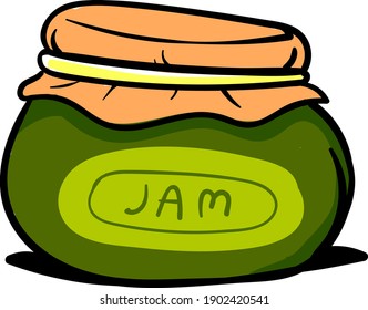Emperramento em um frasco verde, ilustração, vetor em um fundo branco.