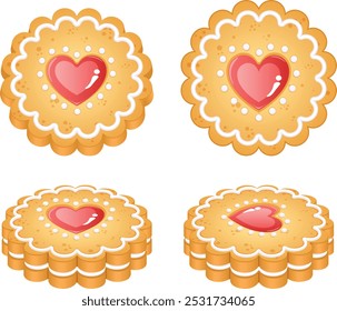 Jam Heart Cream Ffilled Cookie Sandwich Set em múltiplos ângulos e dimensões isolados 