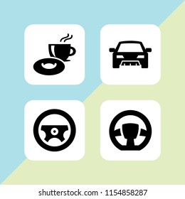 jam icon. 4 jam set with steering wheel, traffic and breakfast vector icons for web and mobile app