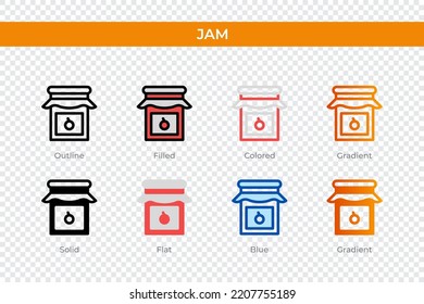 jam icon in different style. jam vector icons designed in outline, solid, colored, filled, gradient, and flat style. Symbol, logo illustration. Vector illustration