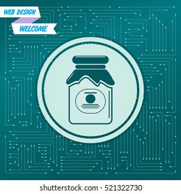 Jam Icon on a green background, with arrows in different directions. It appears on the electronic board. Vector illustration