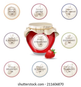 jam jar and 8 hand drawn label designs for it