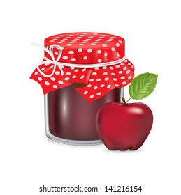 jam jar with apple fruit isolated on white