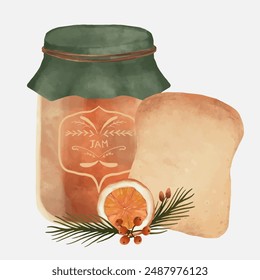 Marmelade in Glas und Brot Vektorillustration