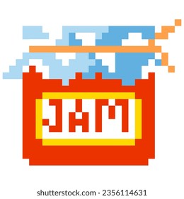 Icono de caricatura de Jam jar en estilo píxel.	
