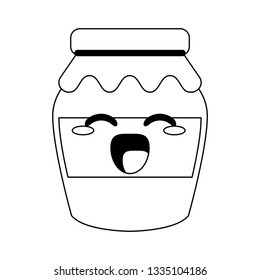 Jam jar with cloth kawaii cartoon in black and white