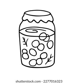 Jam jar doodle, cooking nutrient. Hand-drawn nutritious treat sweet  food, high-calorie eating, unhealthy vegetable diet. Sketch, minimalism, line art. Isolated. Vector illustration