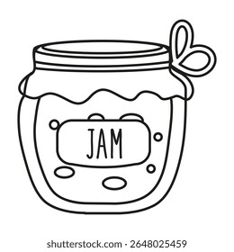 Contorno de doodle de jarra de geleia. Conservas caseiras para colorir página. Esboço vetorial