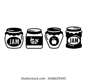 jam jar fruit food icons symbol vector design simple black white illustration collections sets