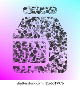 Jam jar glass. Vector. Gray icon with bubbled texture at color background with pink and sky blue corners.