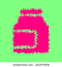 Jam jar glass. Vector. Magenta rough icon on greenish background. Isolated.