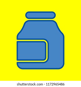Jam jar glass. Vector. Office style blue icon at yellow background.