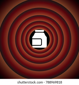 Jam jar glass. Vector. White icon on black circle in gradient rings.