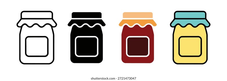 Jam Jar icon set. mel, símbolo de recipiente de comida gelatinosa. ilustração vetorial