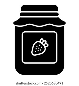 Jam jar icon. geleia, jar, doce, morango, conservar, comida, fruta, café da manhã, garrafa de vidro. Ilustração de ícone de vetor