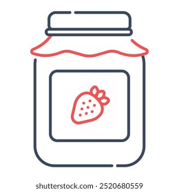 Jam jar icon. geleia, jar, doce, morango, conservar, comida, fruta, café da manhã, garrafa de vidro. Ilustração de ícone de vetor