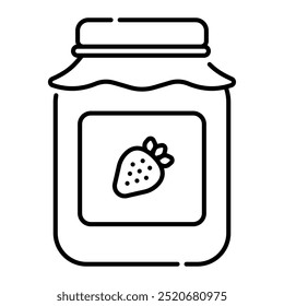 Jam jar icon. geleia, jar, doce, morango, conservar, comida, fruta, café da manhã, garrafa de vidro. Ilustração de ícone de vetor